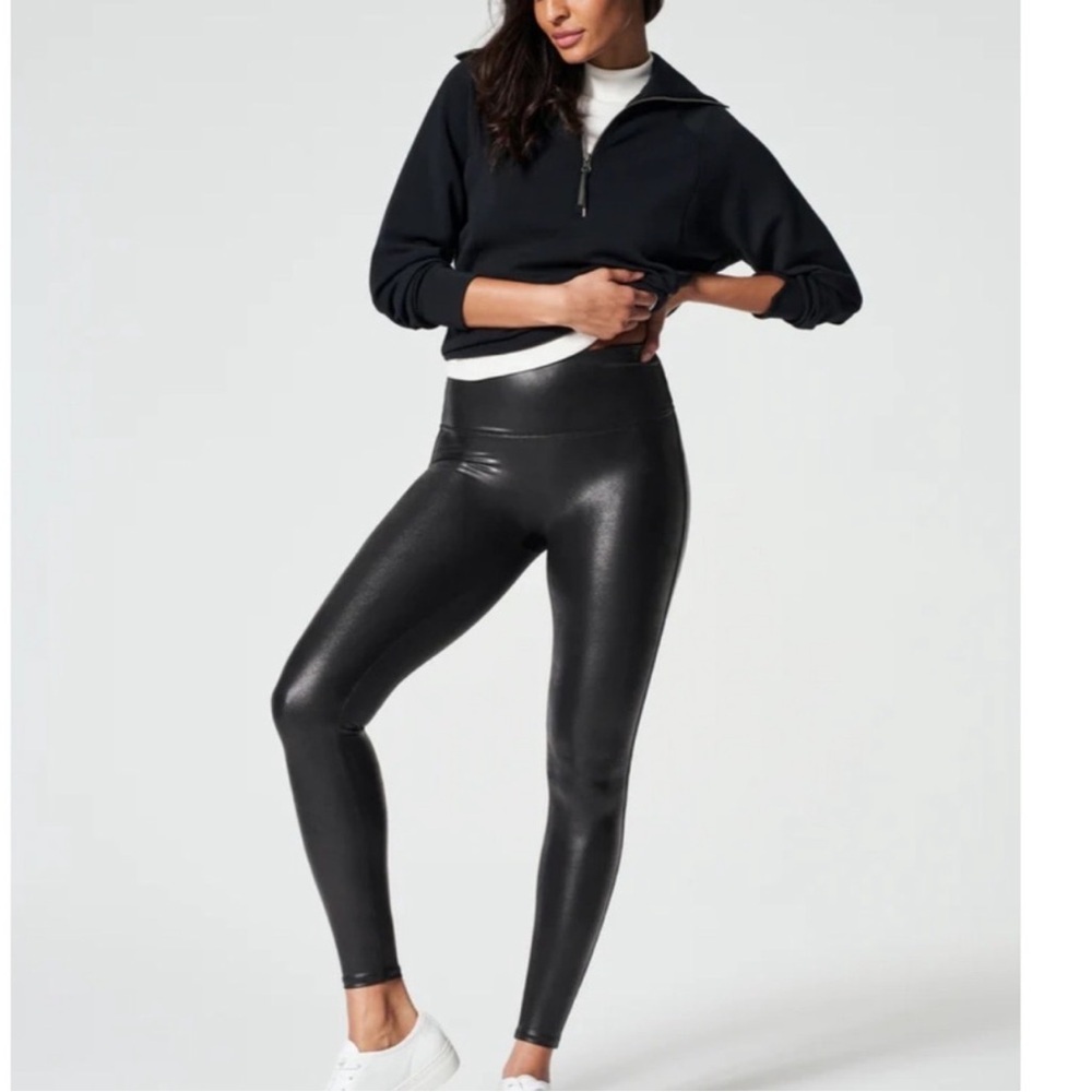 Spanx Faux Leather Leggings High Waisted Tummy‎ Control Black Small